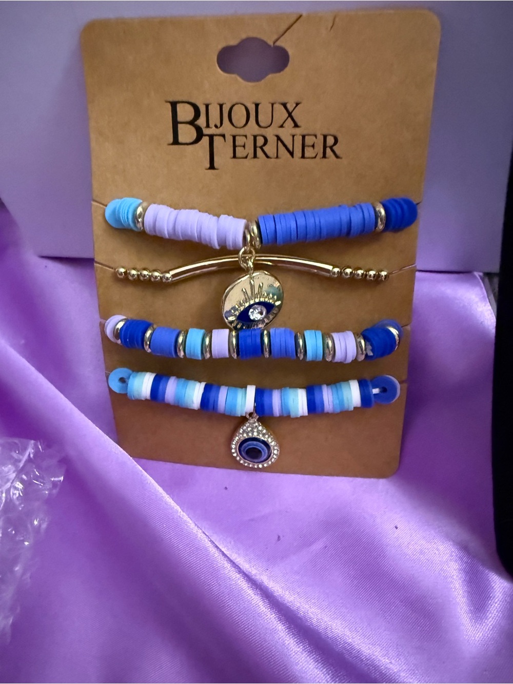 Bijoux Terner Blue, Light Blue & Purple Layered Evil Eye Bracelet Set
